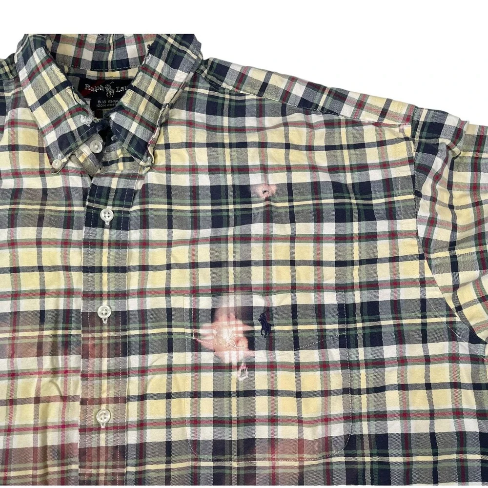 Vintage Polo Ralph Lauren XL Plaid‎ Button Down Big Shirt Distressed Thrashed